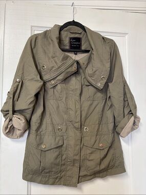 Women's Olive Utility Jacket with Roll-Tab Sleeves